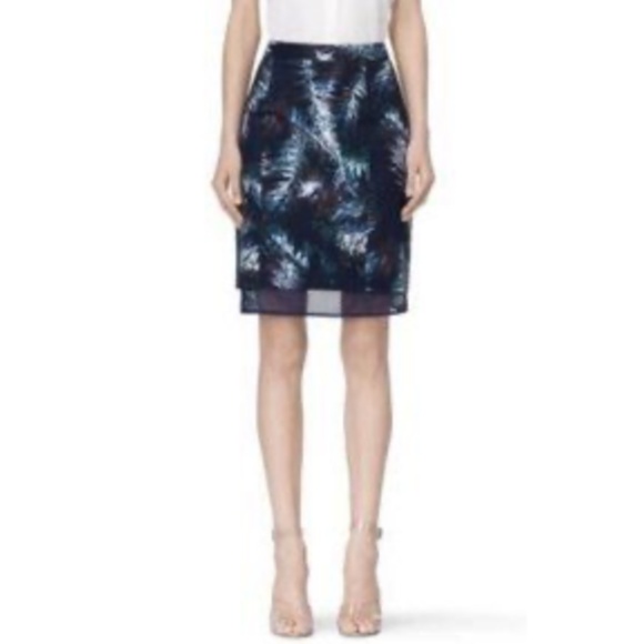 Club Monaco Alessandra Navy Palm Leaf Print Mesh-Trim Pencil Skirt - Picture 1 of 9